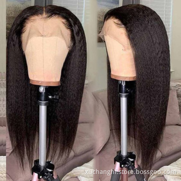 Yaki 360 French Lace Frontal Women Wig Human Virgin Human Hair Style Yaki Wig for Black INDIAN Hair Transparent Long